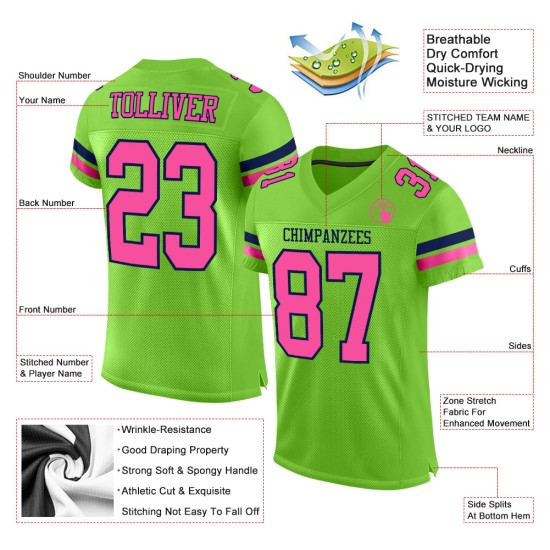 Custom Neon Green Pink-Navy Mesh Authentic Football Jersey Custom Neon Green Pink-Navy Mesh Authentic Football Jersey