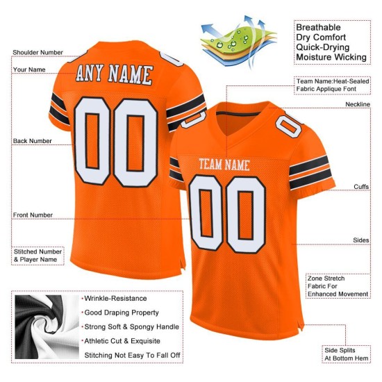 Custom Orange White-Black Mesh Authentic Football Jersey Custom Orange White-Black Mesh Authentic Football Jersey