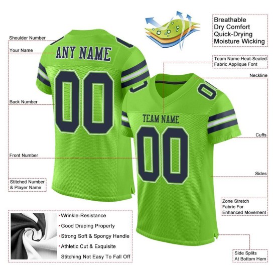 Custom Neon Green Navy-White Mesh Authentic Football Jersey Custom Neon Green Navy-White Mesh Authentic Football Jersey