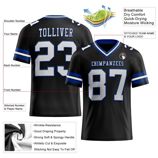 Custom Black White-Royal Mesh Authentic Football Jersey Custom Black White-Royal Mesh Authentic Football Jersey