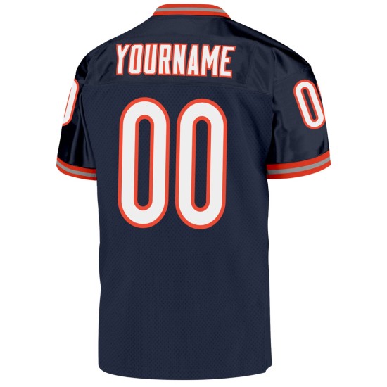 Custom Navy White-Orange Mesh Authentic Throwback Football Jersey Custom Navy White-Orange Mesh Authentic Throwback Football Jersey