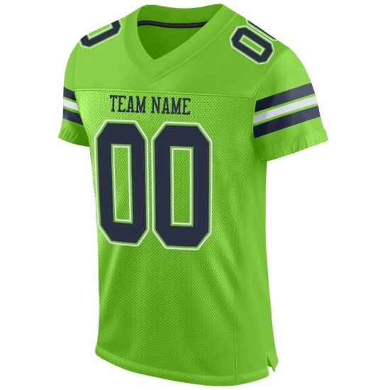 Custom Neon Green Navy-White Mesh Authentic Football Jersey Custom Neon Green Navy-White Mesh Authentic Football Jersey