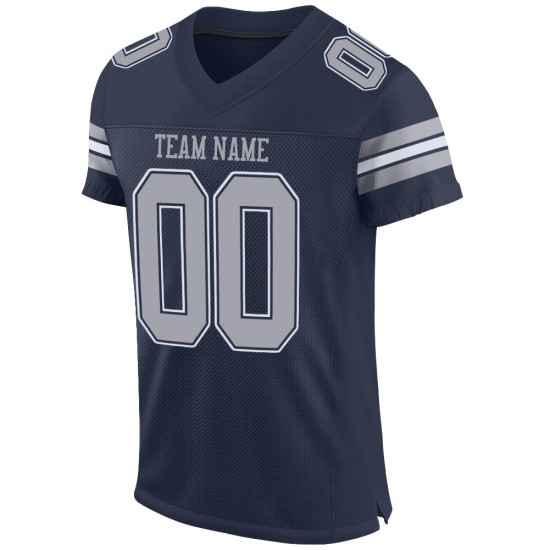 Custom Navy Gray-White Mesh Authentic Football Jersey Custom Navy Gray-White Mesh Authentic Football Jersey