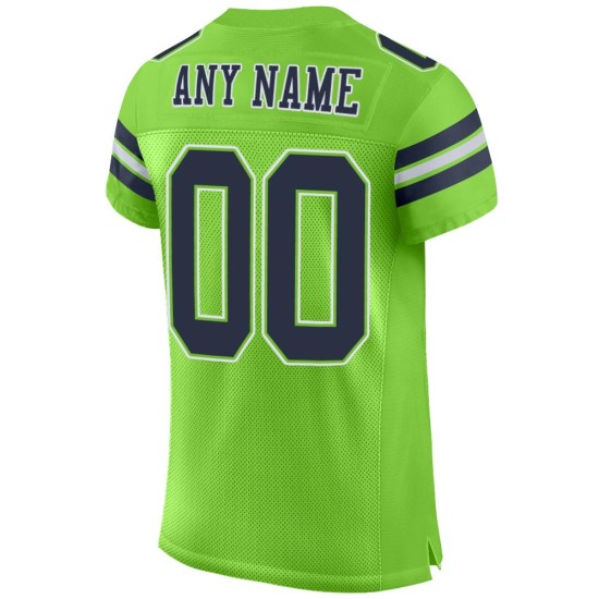 Custom Neon Green Navy-White Mesh Authentic Football Jersey Custom Neon Green Navy-White Mesh Authentic Football Jersey