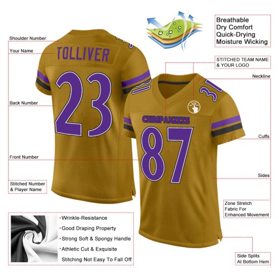 Custom Old Gold Purple-Black Mesh Authentic Football Jersey Custom Old Gold Purple-Black Mesh Authentic Football Jersey