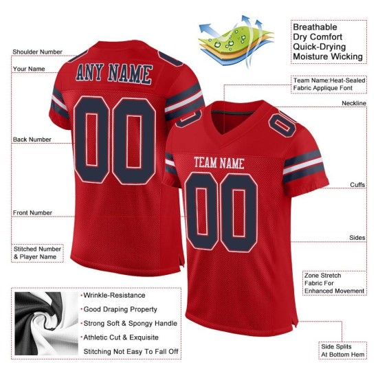 Custom Red Navy-White Mesh Authentic Football Jersey Custom Red Navy-White Mesh Authentic Football Jersey