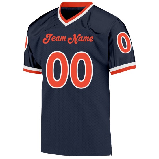 Custom Navy Orange-White Mesh Authentic Throwback Football Jersey Custom Navy Orange-White Mesh Authentic Throwback Football Jersey