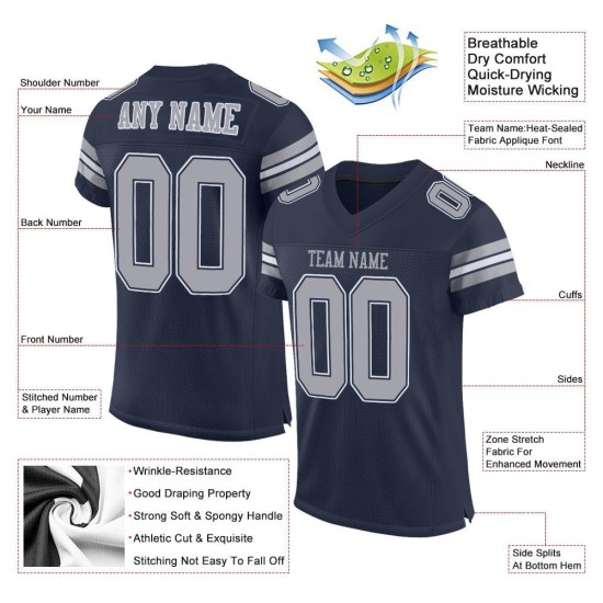 Custom Navy Gray-White Mesh Authentic Football Jersey Custom Navy Gray-White Mesh Authentic Football Jersey