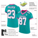 Custom Aqua White-Pink Mesh Authentic Football Jersey Custom Aqua White-Pink Mesh Authentic Football Jersey