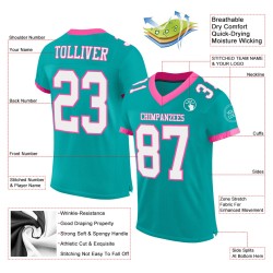 Custom Aqua White-Pink Mesh Authentic Football Jersey Custom Aqua White-Pink Mesh Authentic Football Jersey