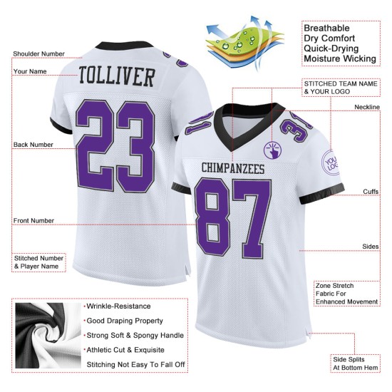 Custom White Purple Gray-Black Mesh Authentic Football Jersey Custom White Purple Gray-Black Mesh Authentic Football Jersey