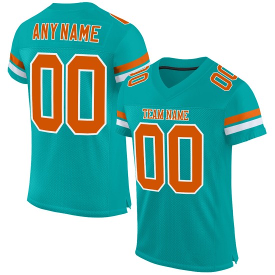 Custom Aqua Texas Orange-White Mesh Authentic Football Jersey Custom Aqua Texas Orange-White Mesh Authentic Football Jersey