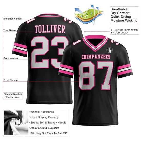 Custom Black White-Pink Mesh Authentic Football Jersey Custom Black White-Pink Mesh Authentic Football Jersey