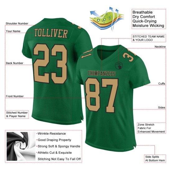 Custom Kelly Green Old Gold-Black Mesh Authentic Football Jersey Custom Kelly Green Old Gold-Black Mesh Authentic Football Jersey