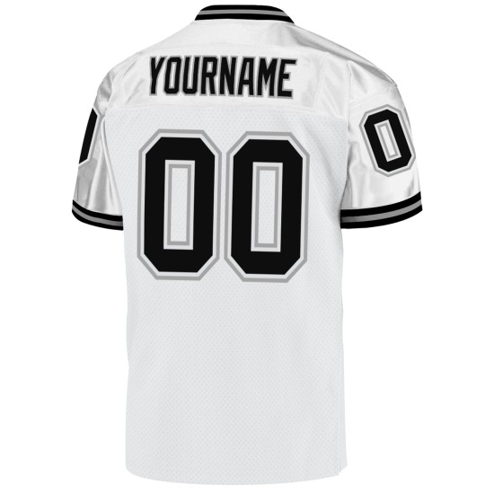 Custom White Black-Gray Mesh Authentic Throwback Football Jersey Custom White Black-Gray Mesh Authentic Throwback Football Jersey