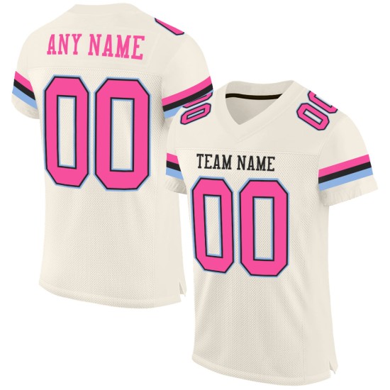 Custom Cream Pink Black-Light Blue Mesh Authentic Football Jersey Custom Cream Pink Black-Light Blue Mesh Authentic Football Jersey