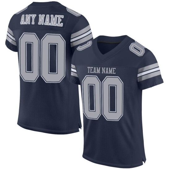 Custom Navy Gray-White Mesh Authentic Football Jersey Custom Navy Gray-White Mesh Authentic Football Jersey