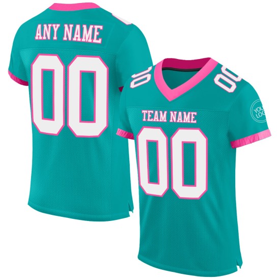 Custom Aqua White-Pink Mesh Authentic Football Jersey Custom Aqua White-Pink Mesh Authentic Football Jersey