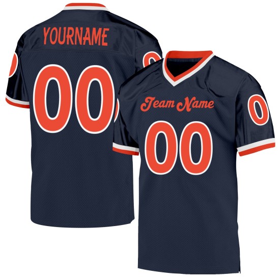 Custom Navy Orange-White Mesh Authentic Throwback Football Jersey Custom Navy Orange-White Mesh Authentic Throwback Football Jersey