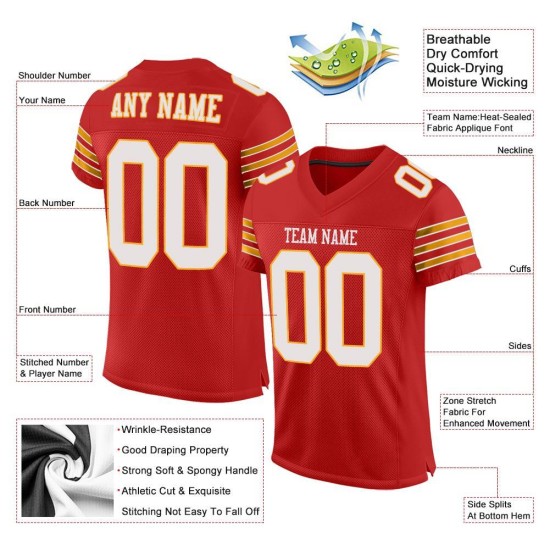 Custom Scarlet White-Gold Mesh Authentic Football Jersey Custom Scarlet White-Gold Mesh Authentic Football Jersey