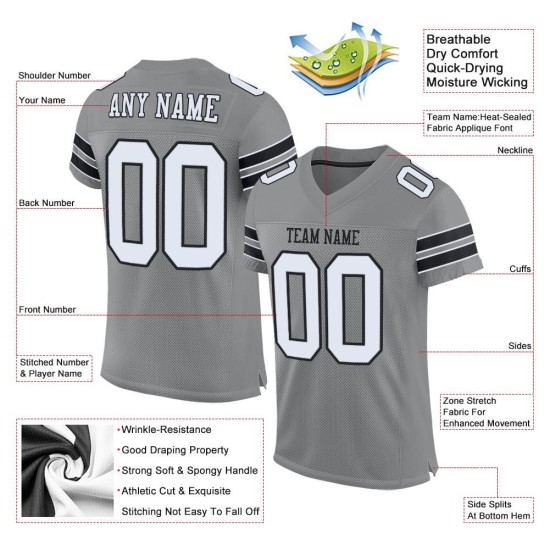 Custom Gray White-Black Mesh Authentic Football Jersey Custom Gray White-Black Mesh Authentic Football Jersey